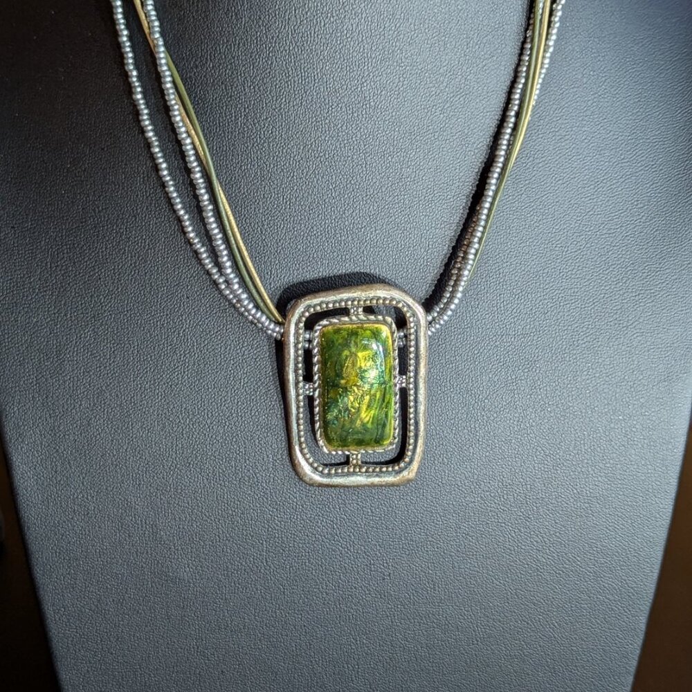 Chico’s Green & Silver Statement Pendant Necklace